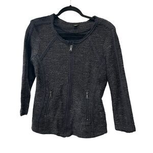 Ann Taylor Women’s Small Navy Tweed Blazer Jacket Cotton Blend Zip Front Pockets